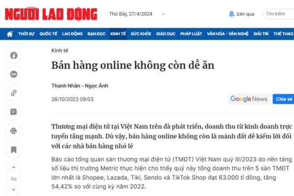 Một bài viết của Báo Người Lao Động về tình hình kinh doanh online hiện nay
